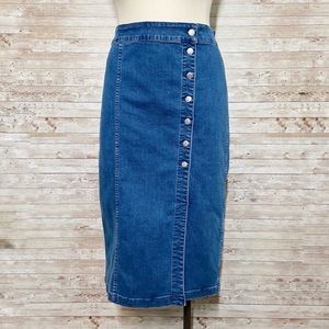 Madewell Stretch Denim Side Button Midi Skirt 33